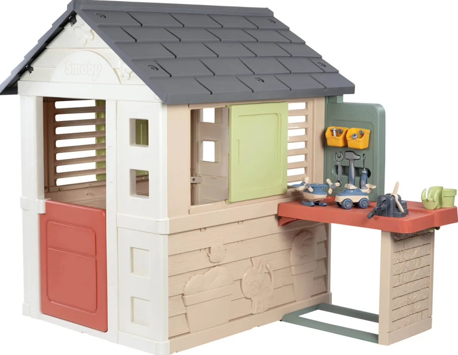 Smoby Life Nature Playhouse Workshop – Kids Outdoor Garden Playhouse with Tool Accessories